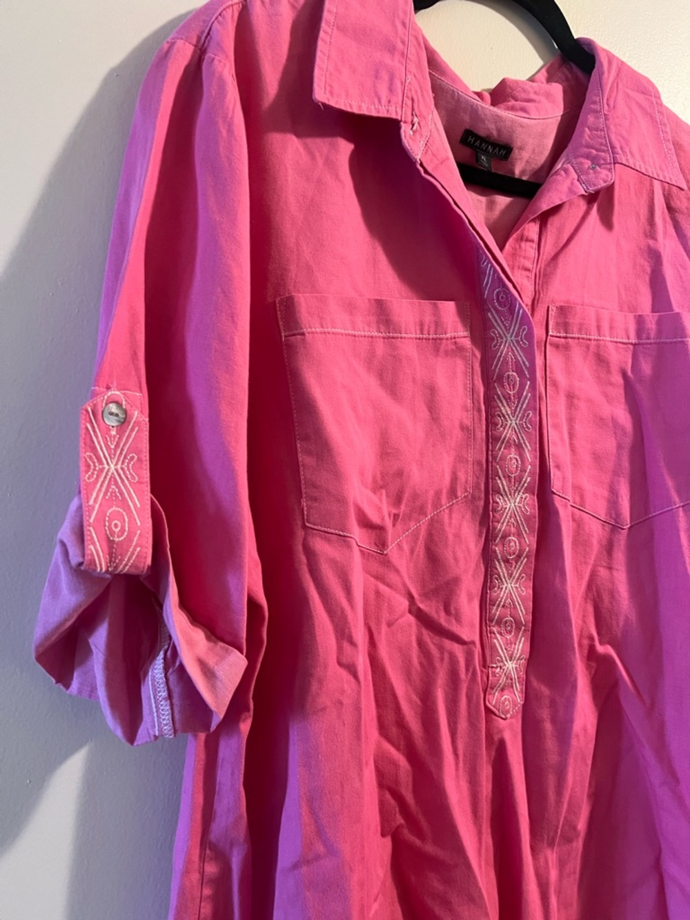 Hannah Pink Embroidered Popover Tunic